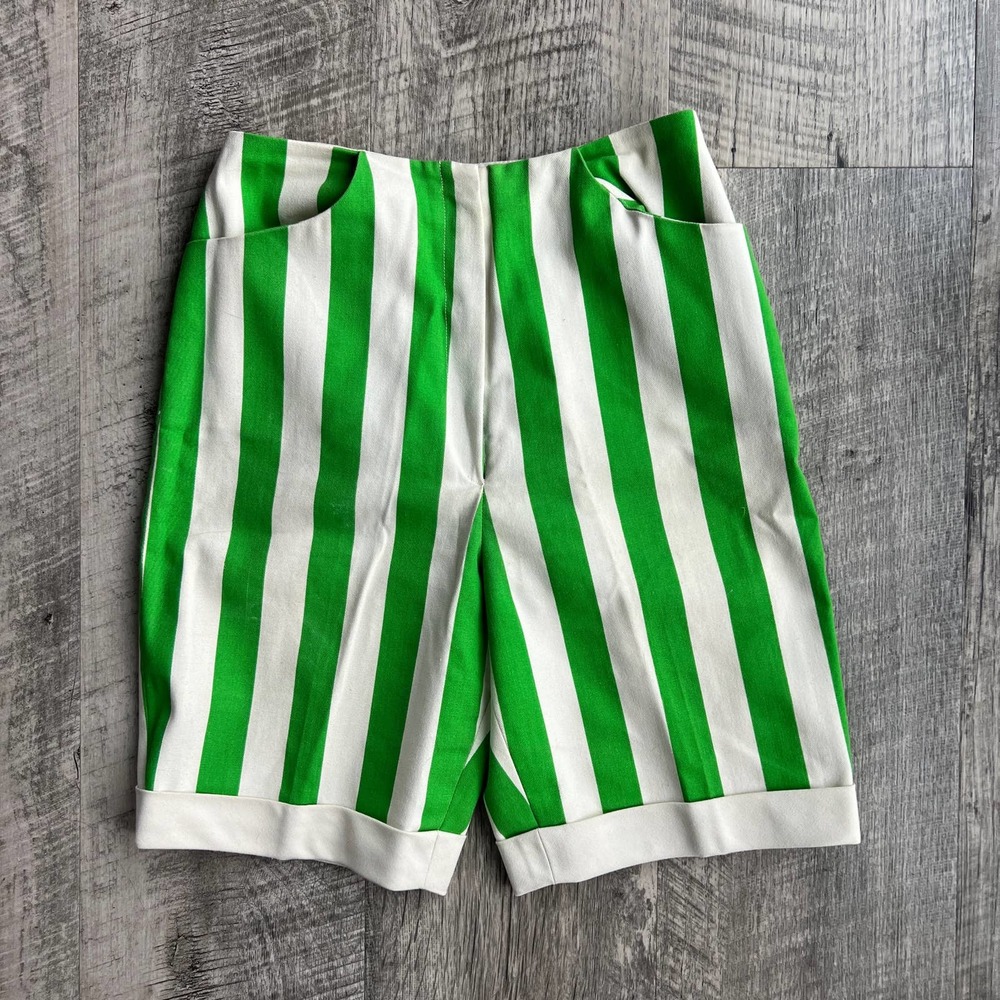 Vintage 1960's Arthur Jay Green and White Striped 3 Piece Jacket Skirt Short Set - Picture 8 of 13
